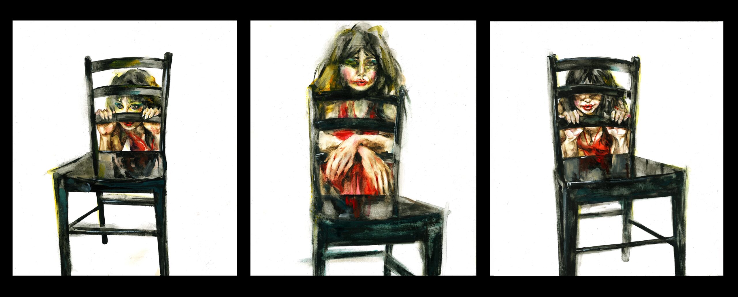 EDOARDO La sedia e la musa - 33 x 33 cm. (x3) - gouache sur carton - 2025-min